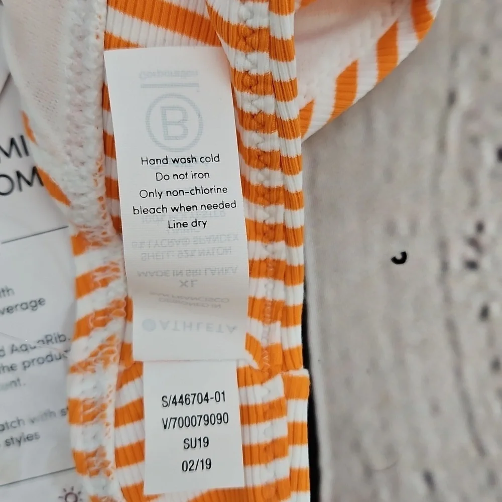 Athleta Rib Stripe Mid Rise Bottom Orange/White Stripe NWT Size XL
